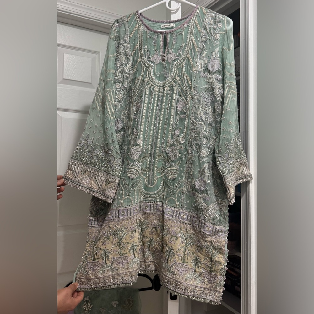 Elegant Green/mint Embroidered for Indian/Pakistani wedding Dress